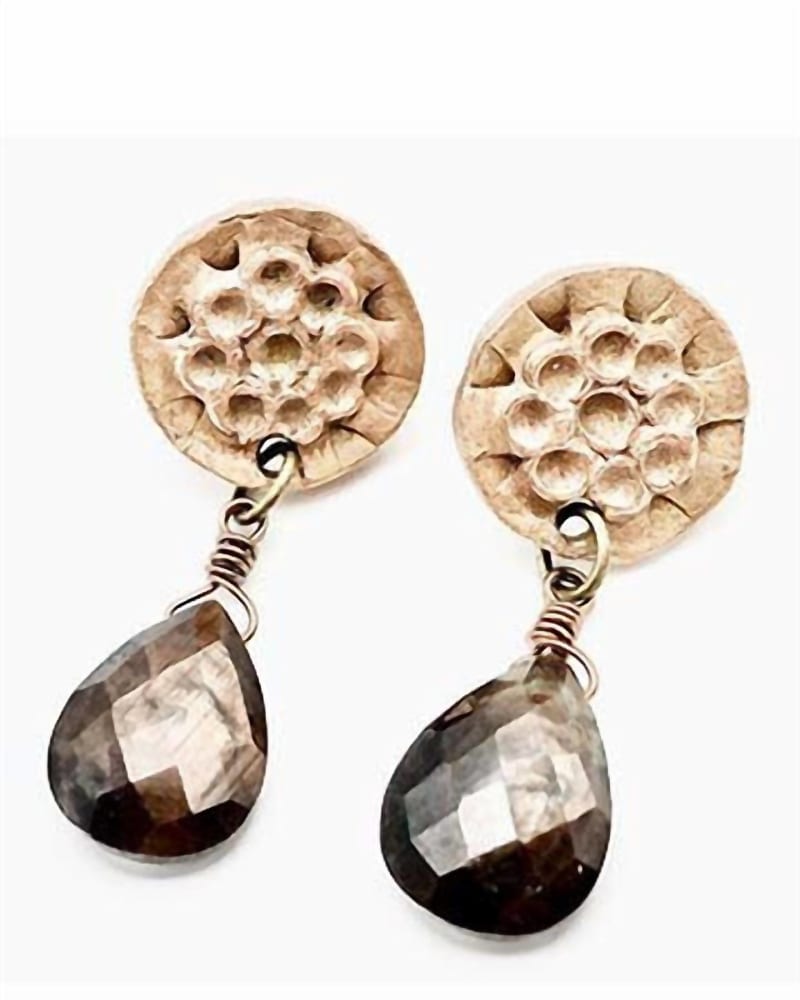Front of a size O/S Daisy Buchanan Earrings in Bronze in Bronze by Lock & Key Jewelry. | dia_product_style_image_id:330637